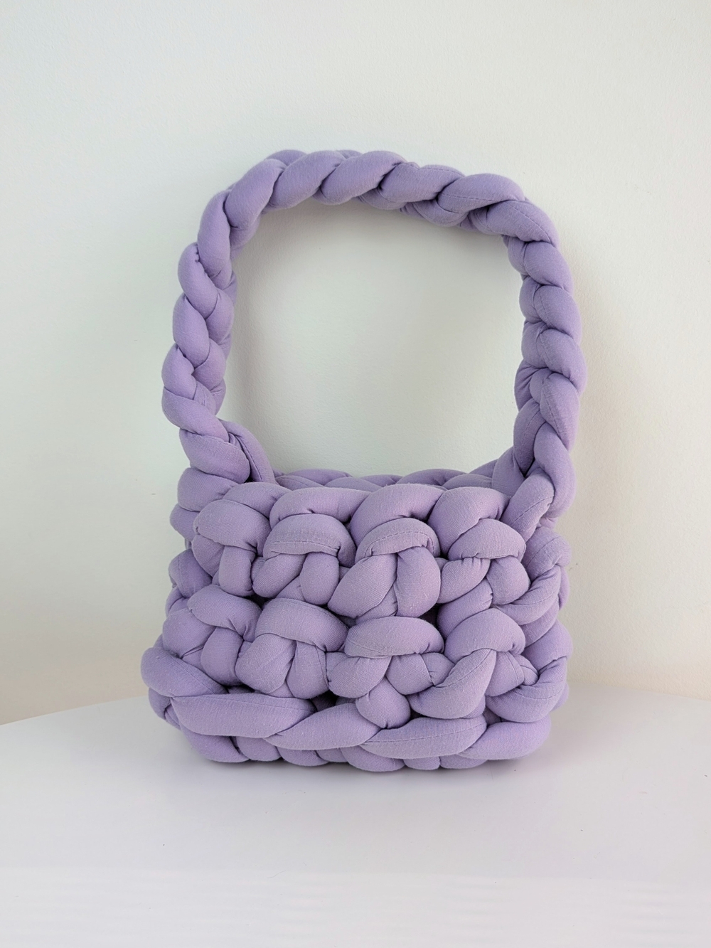 Lilac Chunky Knit Handbag - Handmade
